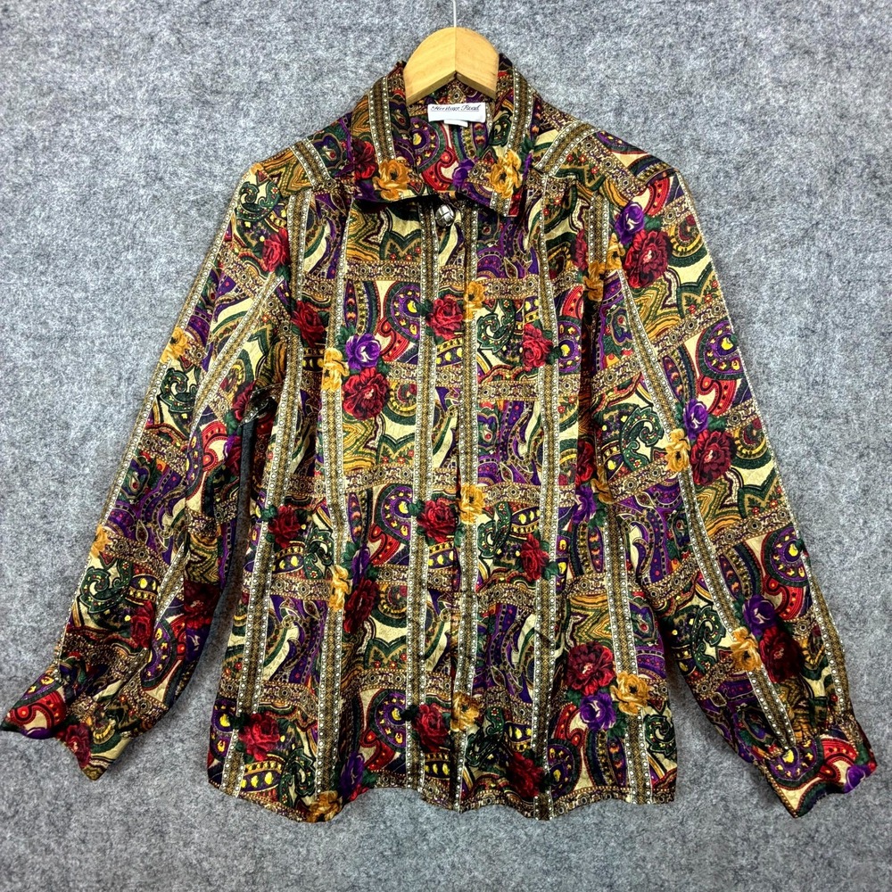 Vintage Heritage Road Shirt Womens 10 Dark Paisley Floral Bold Office Preppy